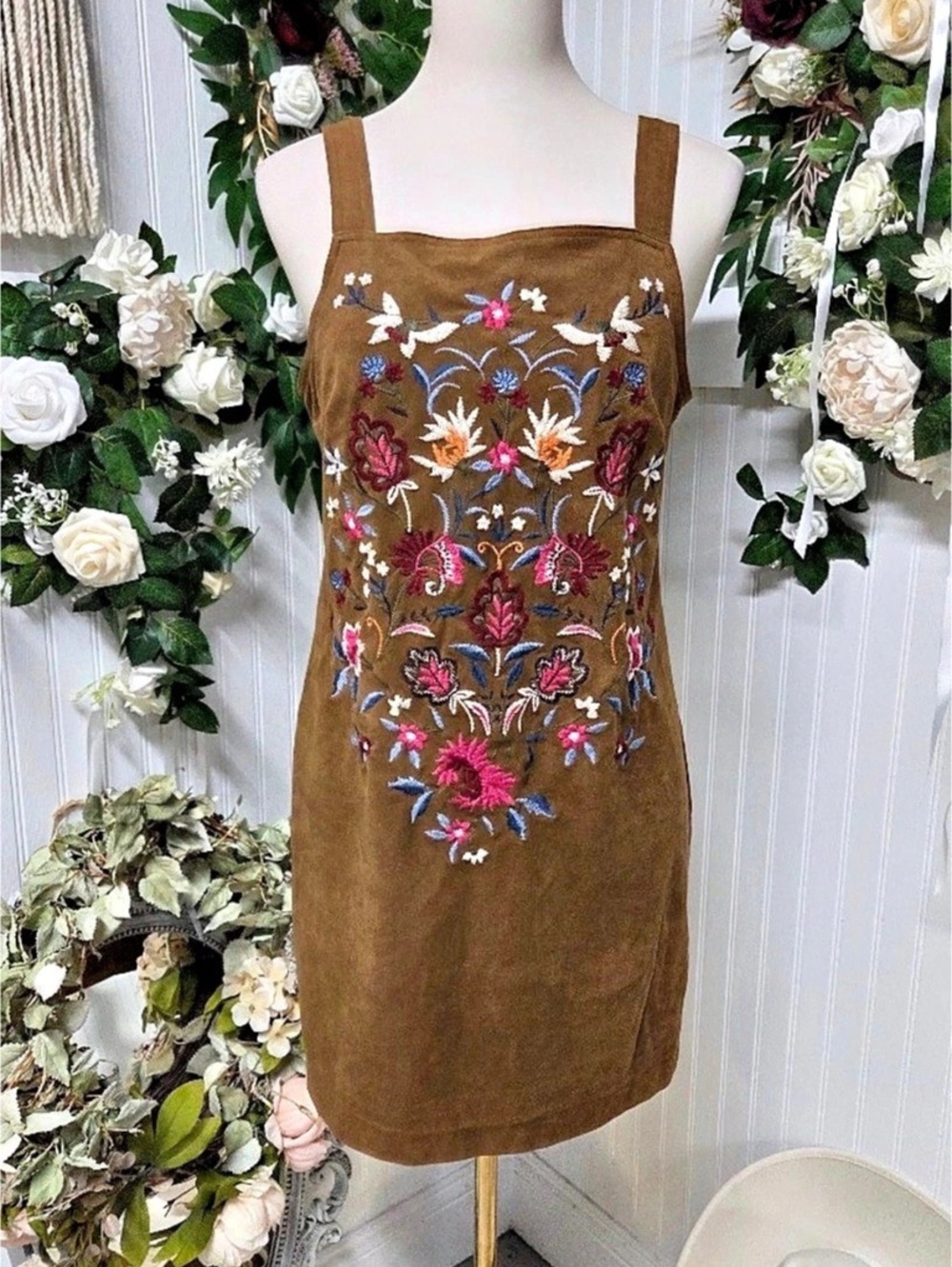 Abercrombie & Fitch Embroidered Floral Suede Dress New